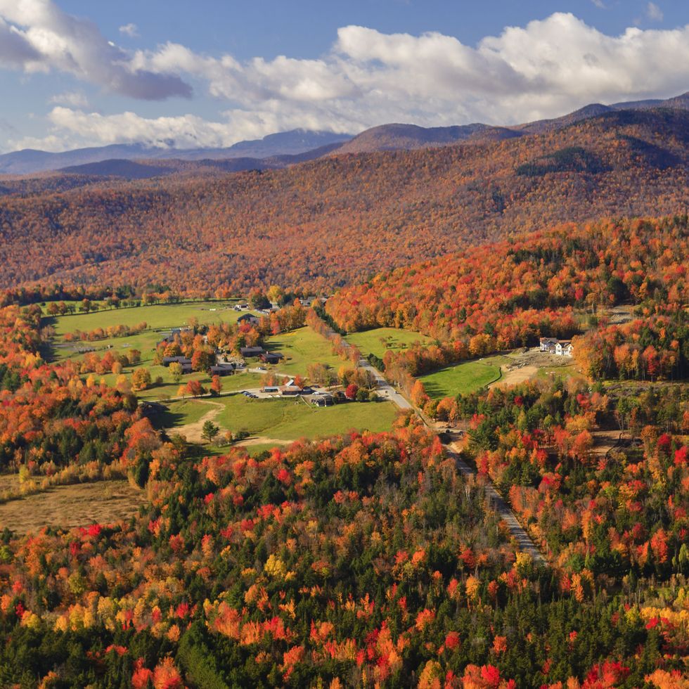 best honeymoon destinations us stowe vermont aerial view of fall foliage in stowe, vermont