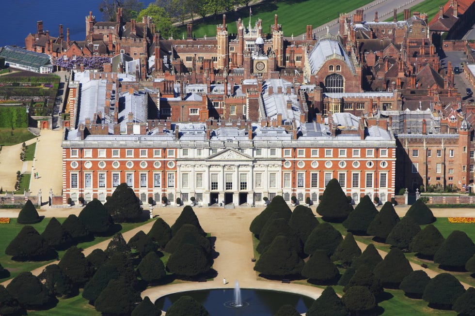 aerial view of hampton court in london, england