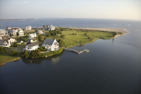 aerial view of houses and ocean at bald head island, north carolina