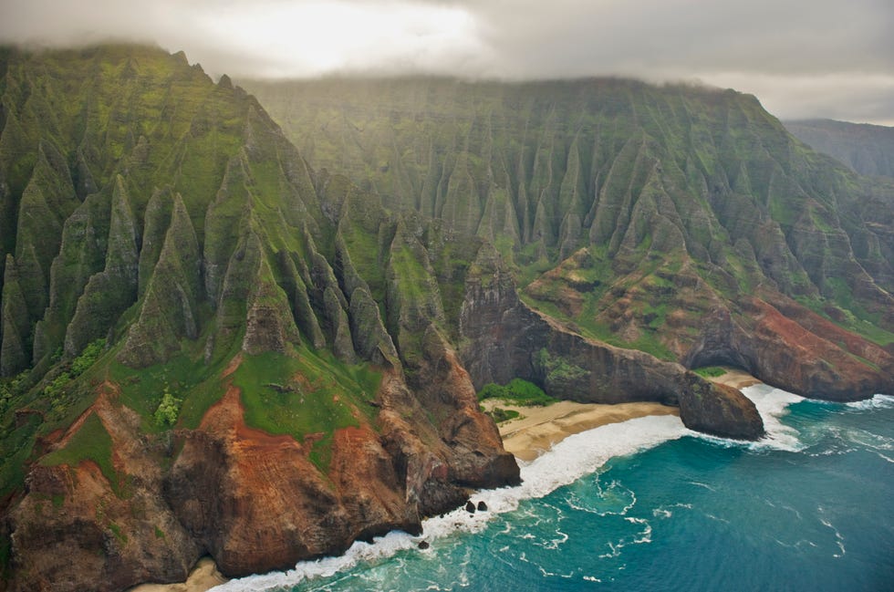 Aerial view of the Na Pali Coast, Kauai, Hawaii