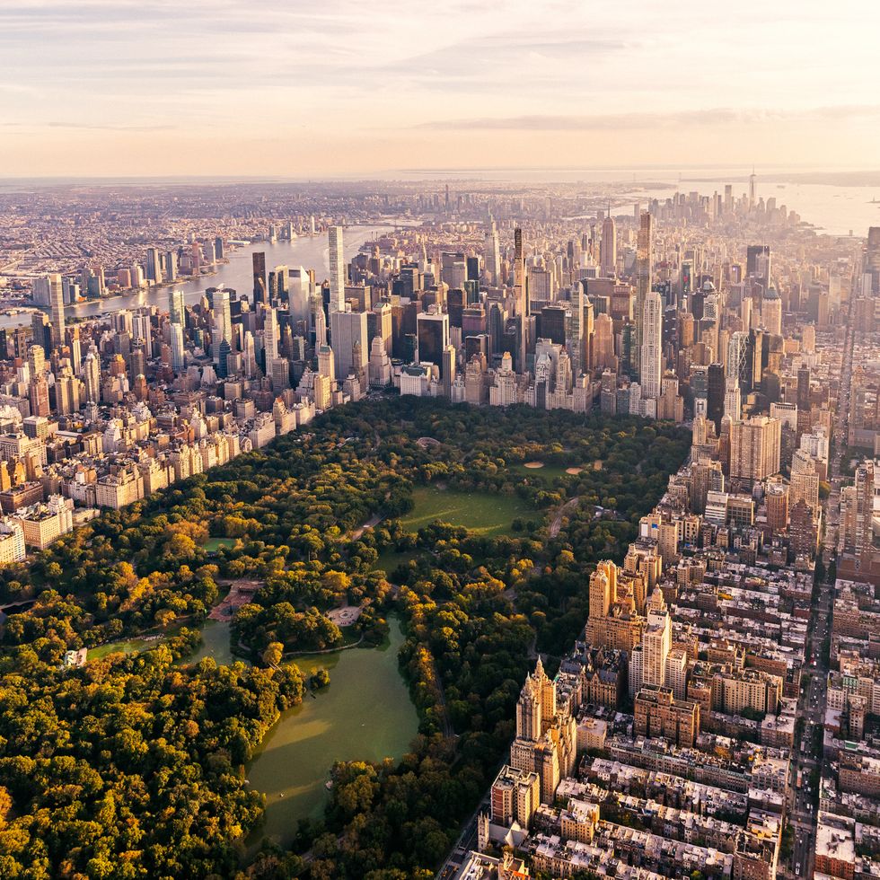 aerial view of new york city skyline with central park and manhattan, usa