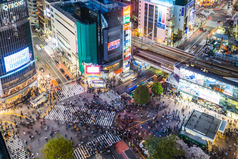Aerial view of Shibuya crossing, Tokyo, Japan