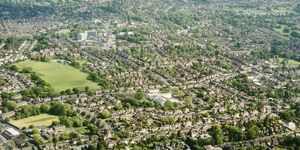 Aerial view of suburban housing , England, UK