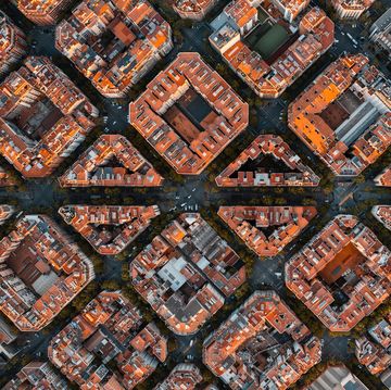 aerial view of the residential eixample district of barcelona, catalonia, spain