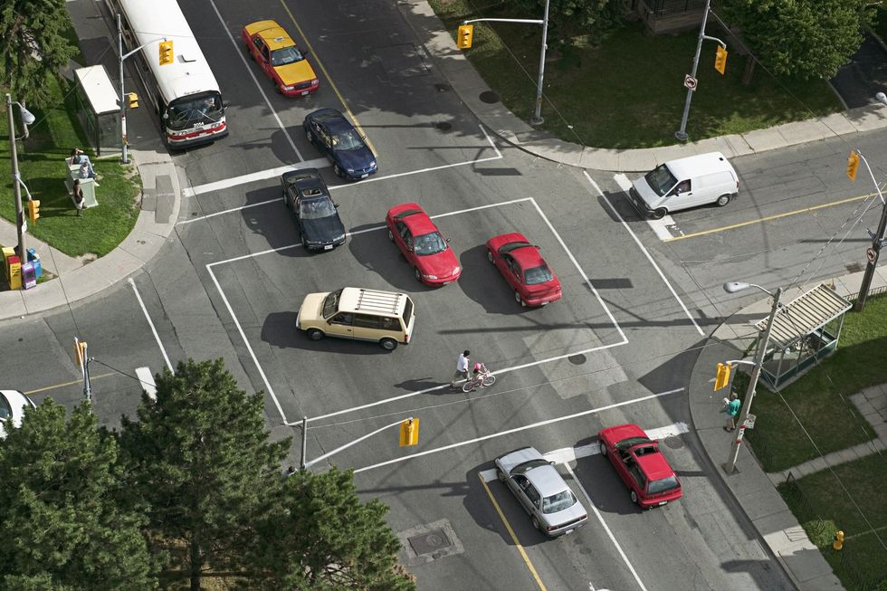 aerial view of traffic in intersection