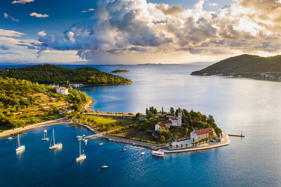 Aerial view of Vis town on Vis island, Croatia aerial view of vis town on vis island, croatia