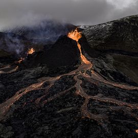 aerial view of volcanic mountain against sky,reykjanes peninsula,iceland