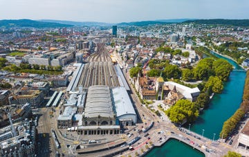 aerial view of zurich mainstation, switzerland