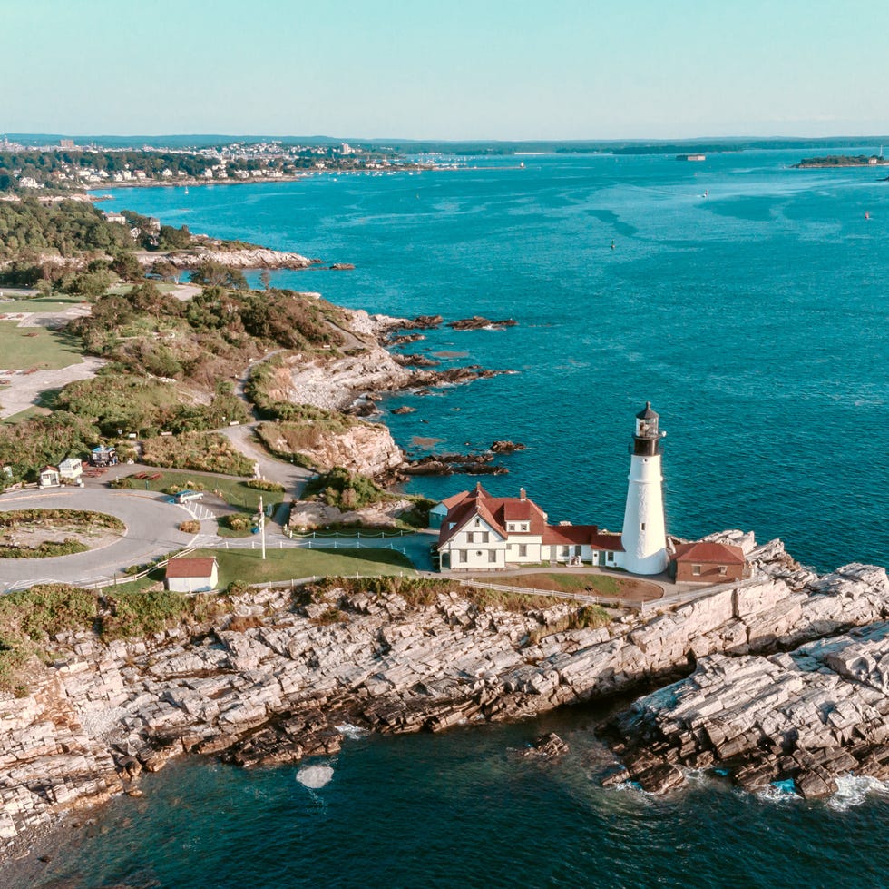 Aerial View Portland Head Lighthouse Maine USA aerial view portland head lighthouse maine usa