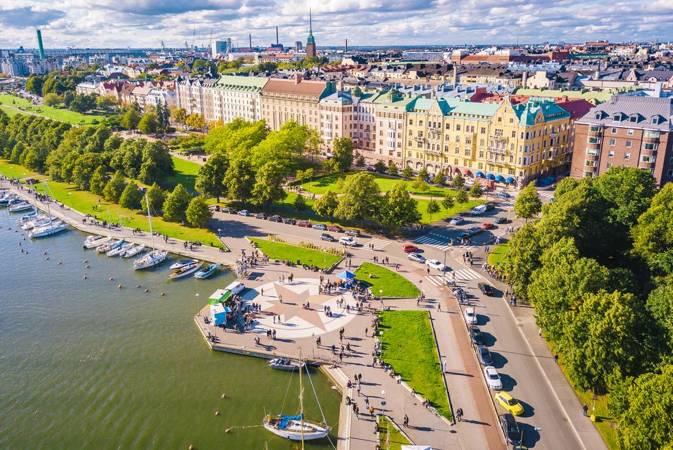 aerial view to ullanlinna district on the shore of helsinki in summer