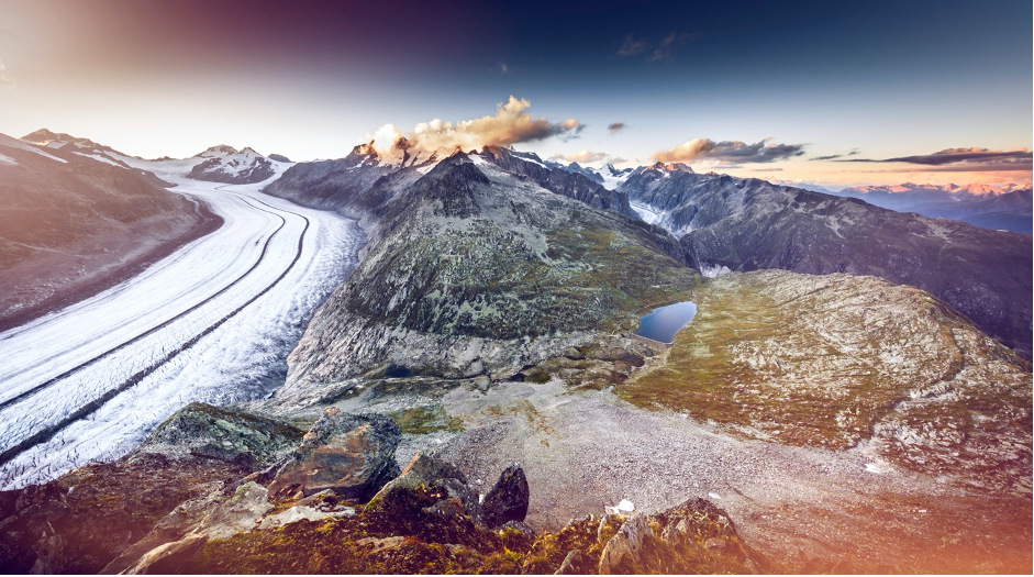De indrukwekkendeAletschgletsjeris de grootste gletsjer van de Alpen