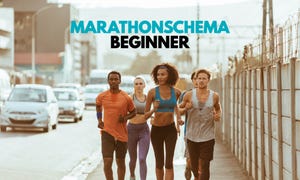 groepje mensen traint voor eerste marathon met hardloopschema