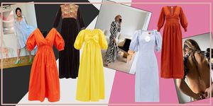Clothing, Dress, Yellow, Fashion, Outerwear, Pink, Formal wear, Robe, Peach, Gown, 