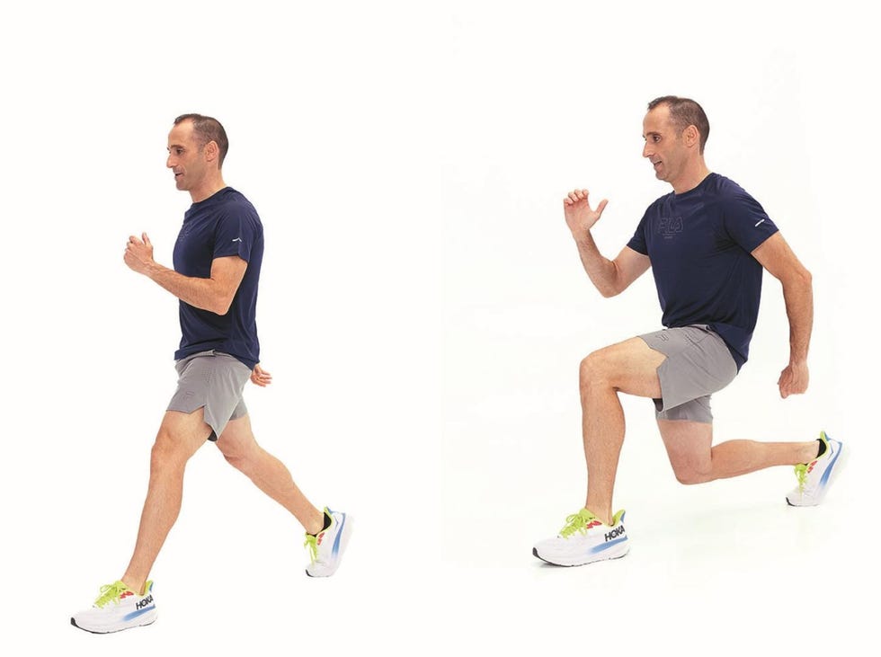demonstration of a walking lunge exercise