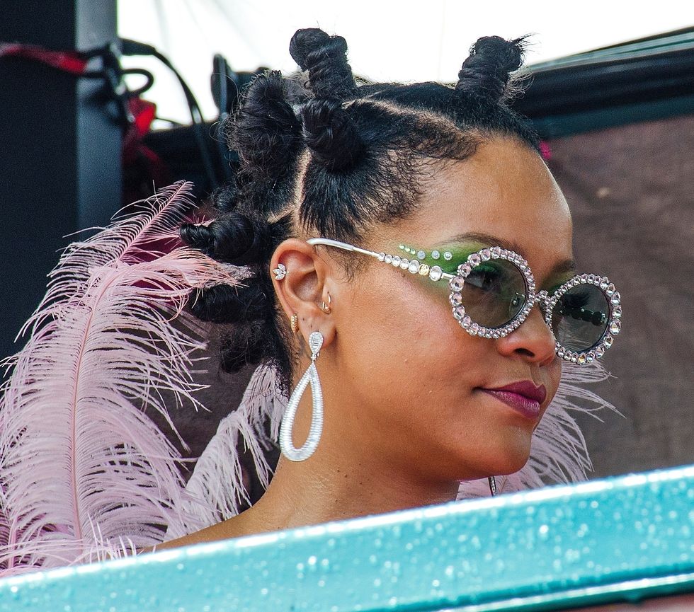 Rihanna is spotted during “Kadooment Day” parade late Monday in St. Michael Parish, Barbados.