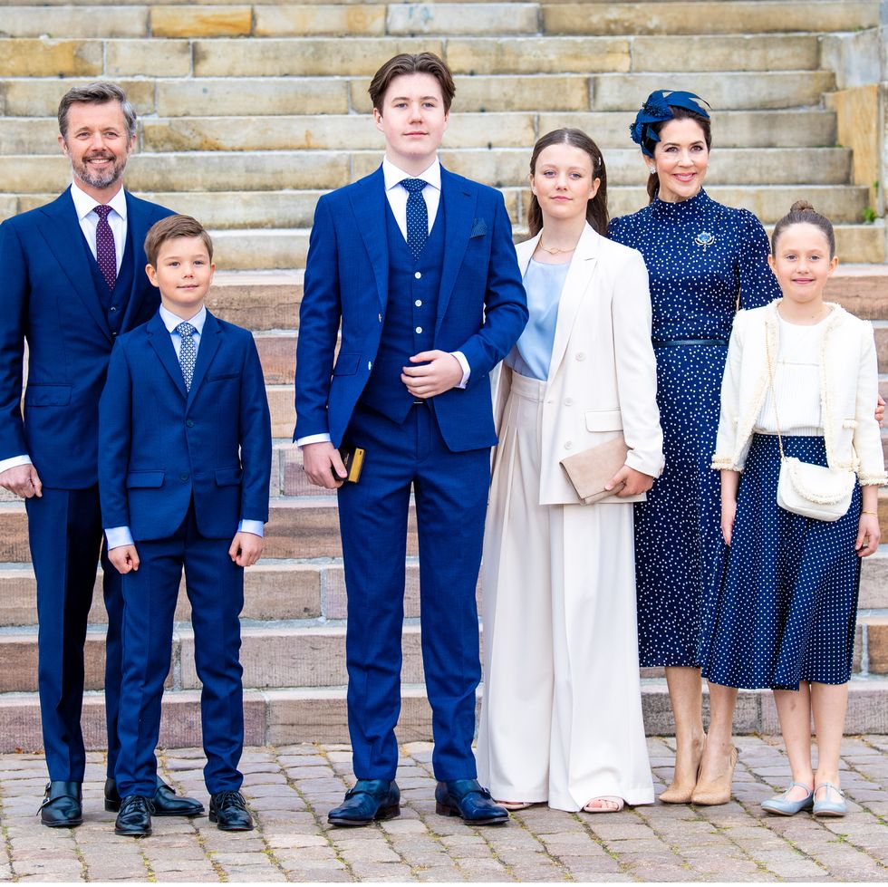 mandatory credit photo by shutterstock 11905030b crown prince frederik, crown princess mary, with their children prince christian, princess isabella, prince vincent and princess josephine during prince christians confirmation at fredensborg palace church in denmark prince christian of denmark confirmation, fredensborg, denmark 15 may 2021