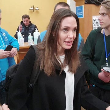 us actor and unhcr special envoy angelina jolie speaks while meeting with volunteers during a visit to lvivs main railway station, amid russias invasion of ukraine april 30, 2022 in this image obtained from handout video ukrzaliznytsiahandout via reuters attention editors   this image has been provided by a third party mandatory credit