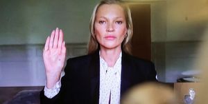 model kate moss, a former girlfriend of actor johnny depp,  is sworn in to testify via video link during depps defamation trial against his ex wife amber heard, at the fairfax county circuit courthouse in fairfax, virginia, us, may 25, 2022 reutersevelyn hocksteinpool