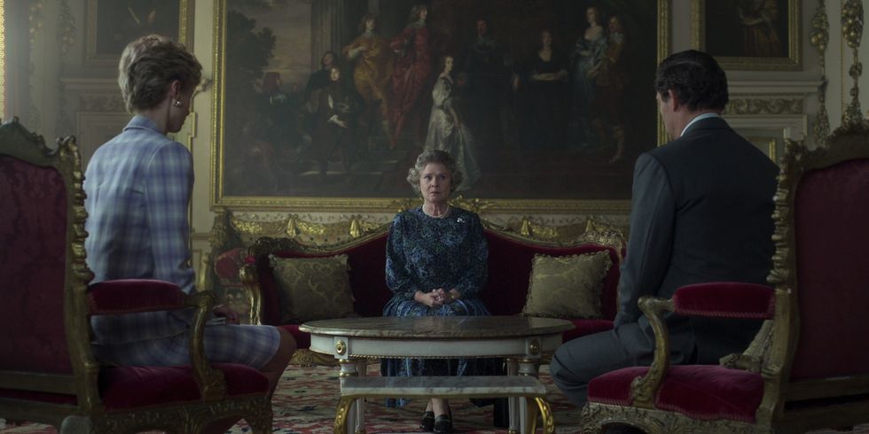 the crown, from left elizabeth debicki as diana princess of wales, imelda staunton as queen elizabeth ii, dominic west as prince charles, season 5, aired november 9, 2022 photo ©netflix  courtesy everett collection