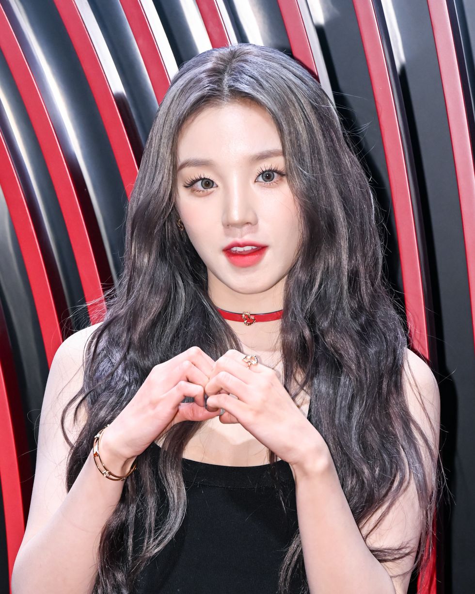 gi dle yuqi poses for pictures during photo wall of brand 'qeelin' launch event at lotte department store avenuel on february 16th in seoul, south koreaphotoosen