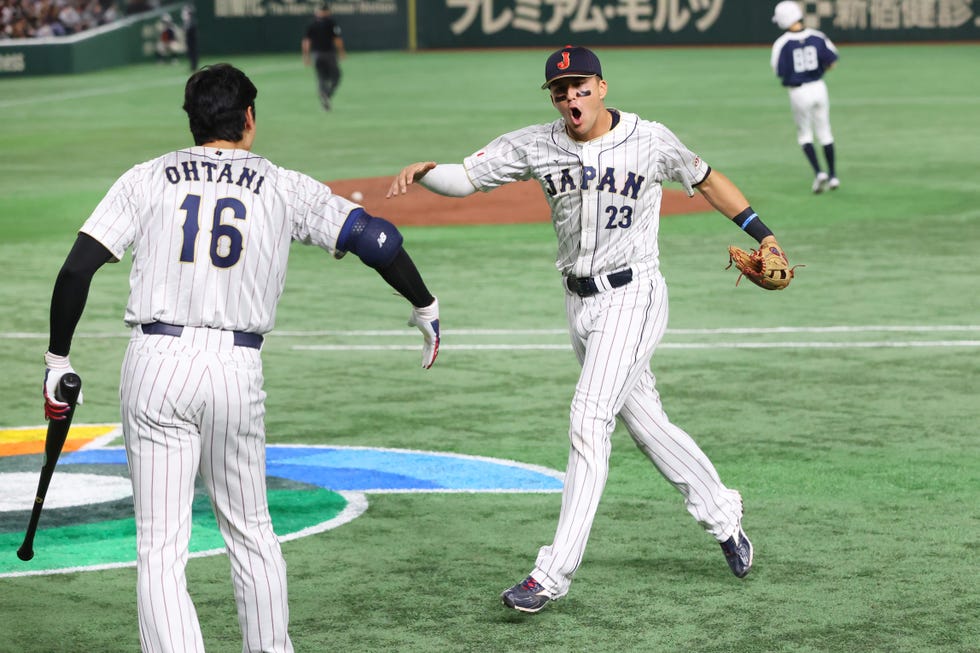 l to r 大谷翔平shohei ohtani, ラーズ・ヌートバーlars nootbaar jpn, march 10, 2023 baseball 2023 world baseball classic first round pool b game between south korea japan at tokyo dome in tokyo, japan photo by ctk photoaflo