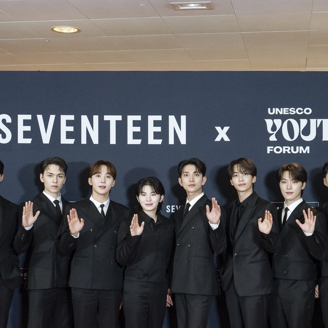 seventeen group members pose prior to their show, in paris, tuesday, nov14, 2023 south korean k pop group seventeen was invited to perform a show during the unesco youth forum, inside unesco headquarters in paris ap photo lewis joly
