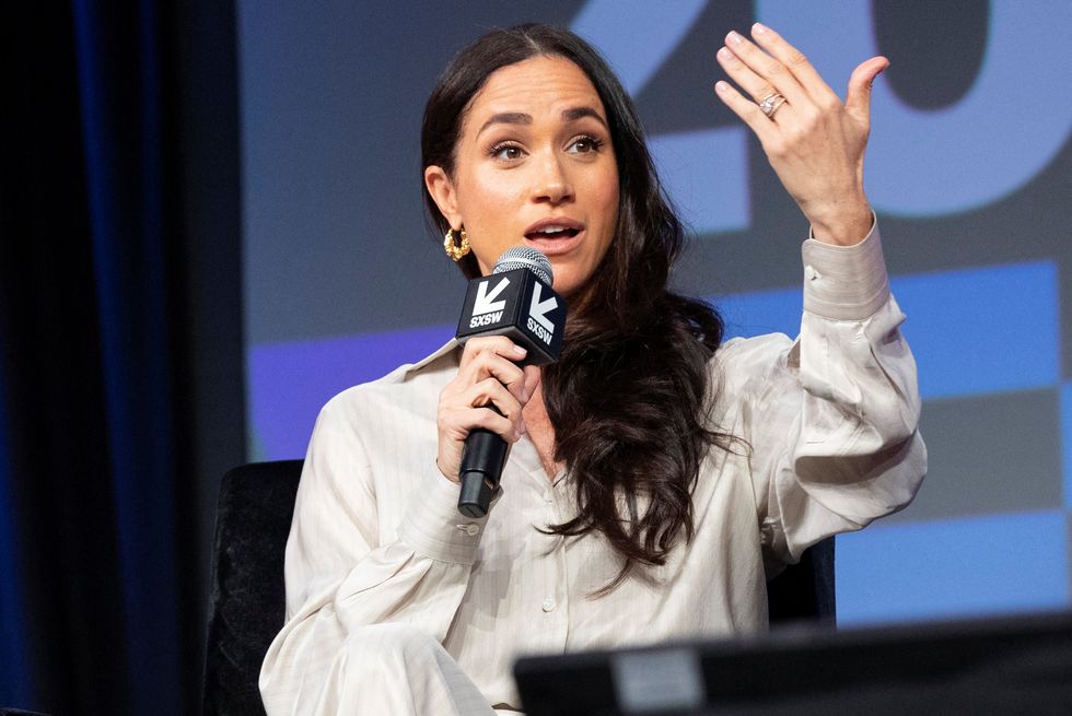 meghan, duchess of sussex, speaks as errin haines listens during a keynote on women’s representation in media and entertainment with katie couric, brooke shields, and nancy wang yuen at the south by southwest conference sxsw in austin,texas, us march 8, 2024 reutersnuri vallbona