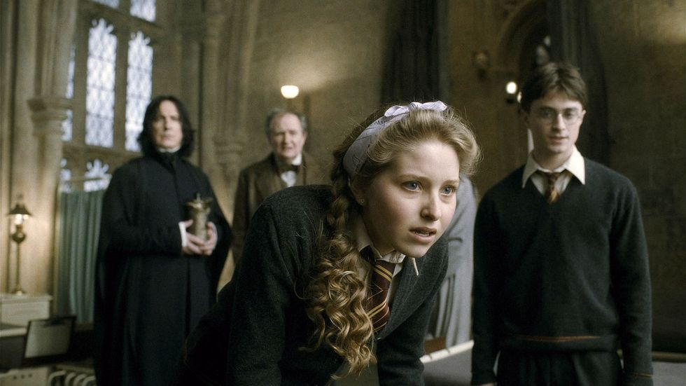 harry potter and the half blood prince, from left alan rickman, jim broadbent, jessie cave, daniel radcliffe, 2009 ©warner broscourtesy everett collection