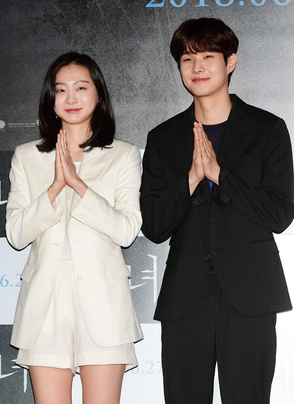 kim dae mi, choi woo shik poses for pictures during 'the witch  part 1 the subversion, 2018' premiere and press conference at yongsan cgv on june 19th in seoul, south koreaphotoosen