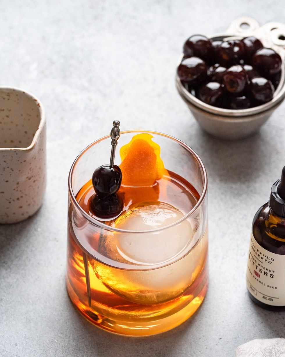 maple old fashioned with cherries
