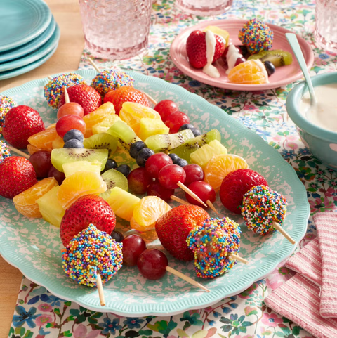 after school snacks rainbow fruit skewers