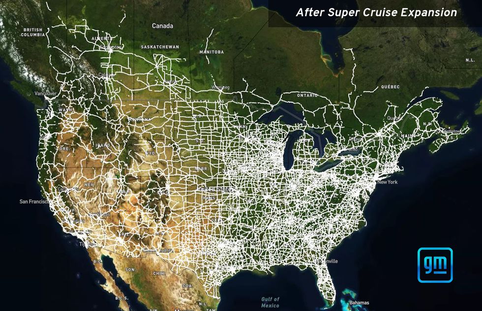 map of super cruise enabled roads after expansion