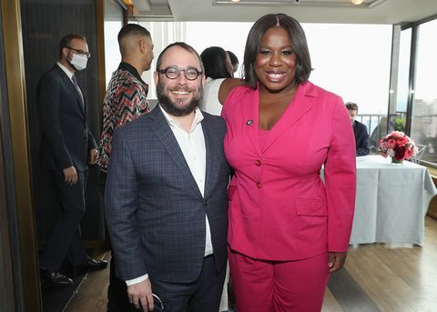 new york, new york   may 24 stephen brackett and uzo aduba attend the 75th annual tony awards nominees luncheon at the rainbow room on may 24, 2022 in new york city photo by jemal countessgetty images