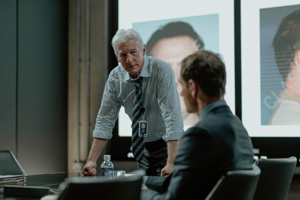 l r richard gere as bosko and michael fassbender as martian in the agency, episode 0, season 1, streaming on paramount+, 2024. photo credit: luke varley/paramount+