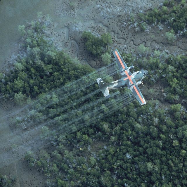 usaf uc 123k plane spraying delta area w dioxin tainted herbicidedefoliant agent orange, in vietnam war defensive measure 20 mi se of saigon  photo by dick swansonthe life images collection via getty imagesgetty images