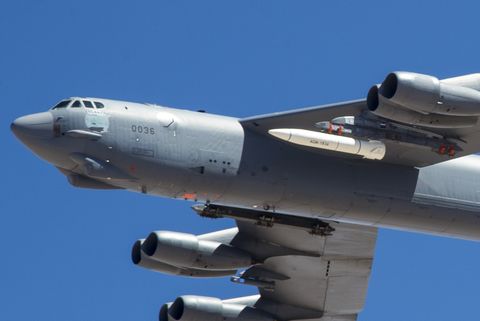 edwards air force base, calif june 12, 2019 b 52 out of edw carries arrw imv asset for its first captive carry flight over edwards air force base us air force photo by christopher okula