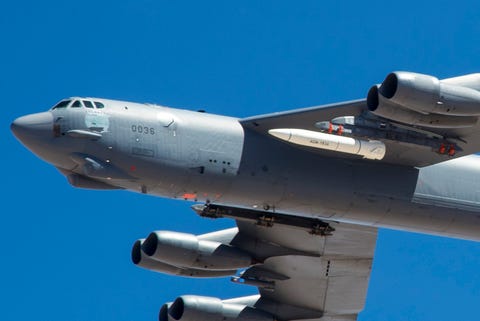 edwards air force base, calif june 12, 2019 b 52 out of edw carries arrw imv asset for its first captive carry flight over edwards air force base us air force photo by christopher okula