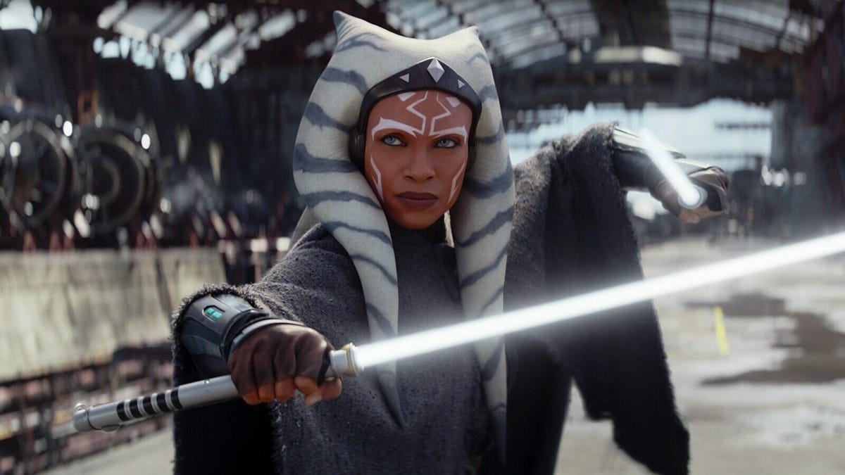 ahsoka wields a lightsaber