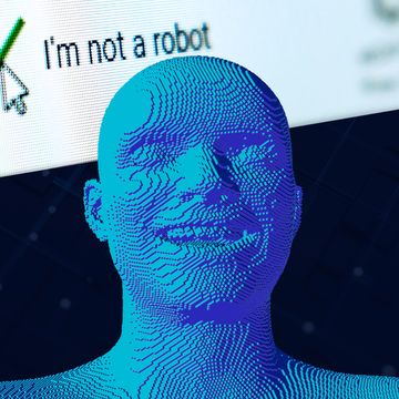 pixelated head laughing with captcha that says i'm not a robot
