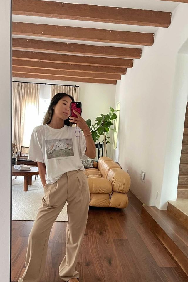 aimee song wears a pair of the favorite daughter favorite pants in a favorite pant review 2022