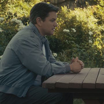 matt damon and viola davis in a publicity photo from the movie air, sitting outside at a park table