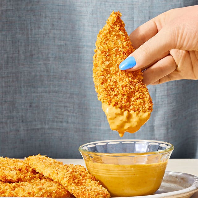 air fryer chicken strips dipped in yellow sauce