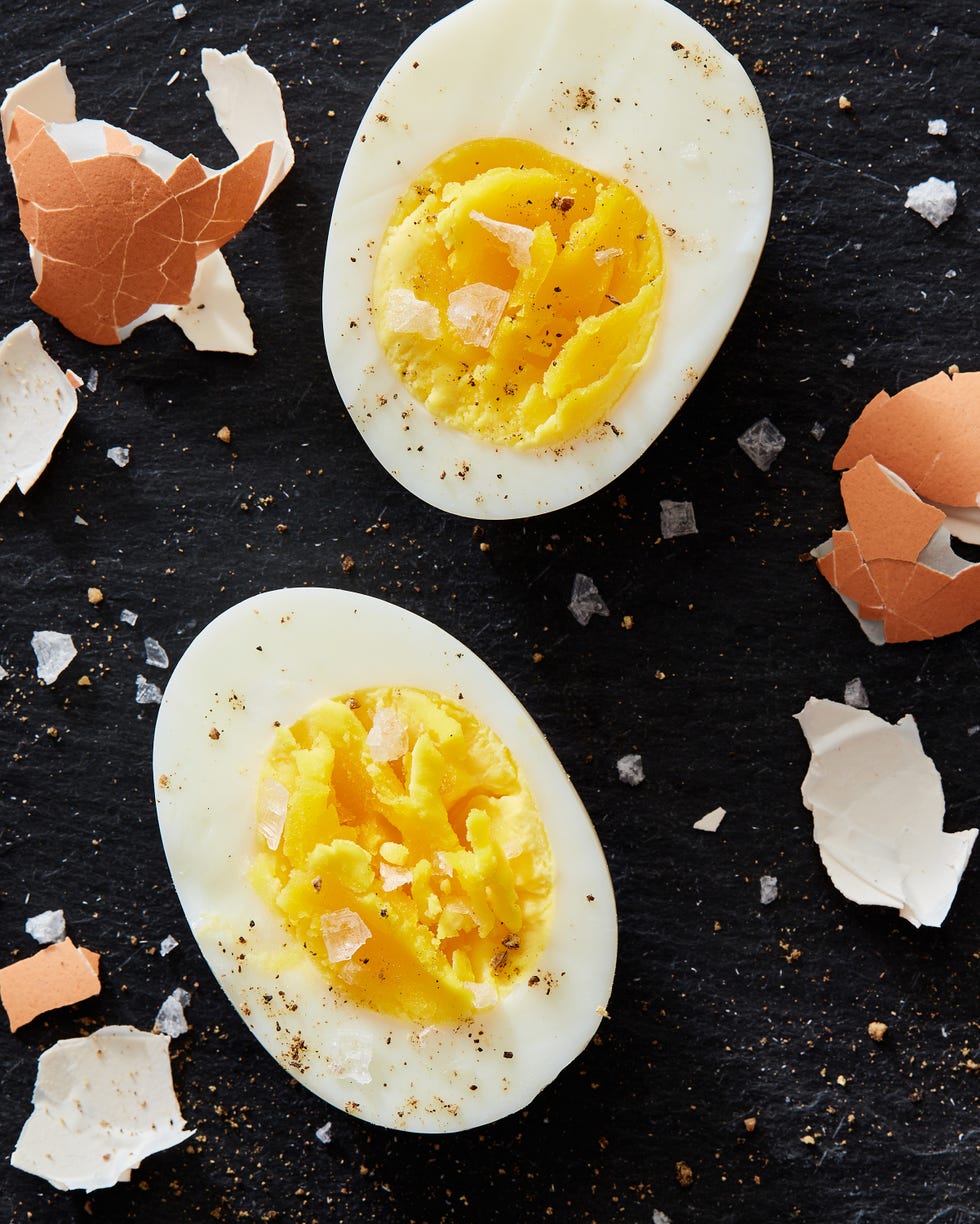 air fryer hard boiled eggs seasoned with salt and pepper