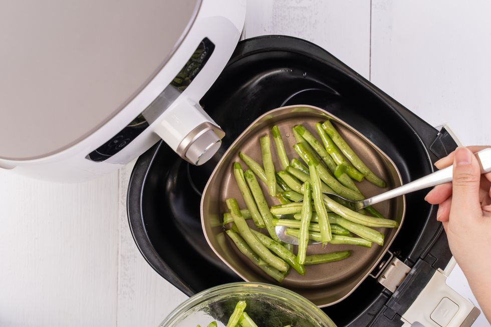 air fryer meal, cooking green bean, pidan dishes cookery with airfryer at home, delicious cuisine in taiwan, asia, asian taiwanese food