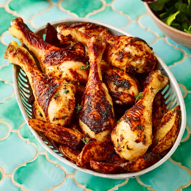 air fryer sticky chicken and potato wedges