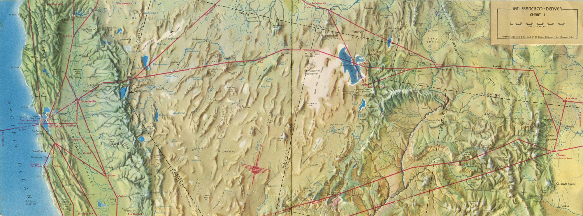 air maps of united air lines, 1949, by hal shelton and jeppesen map company