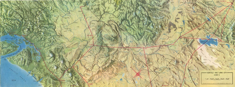 air maps of united air lines, 1949, by hal shelton and jeppesen map company