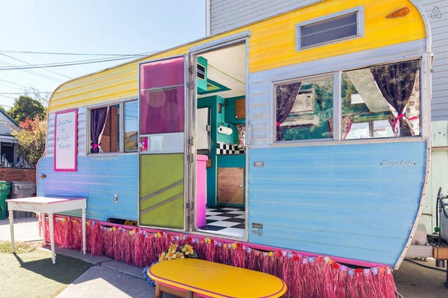 Pink, House, Building, Architecture, Facade, Room, Vehicle, Interior design, Furniture, Home, 