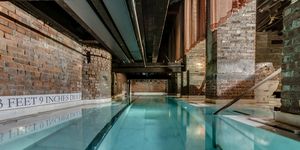 Swimming pool, Blue, Water, Architecture, Building, Leisure, Real estate, Thermae, Reflection, Interior design, 