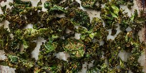 homemade crispy kale chips on a sheetpan